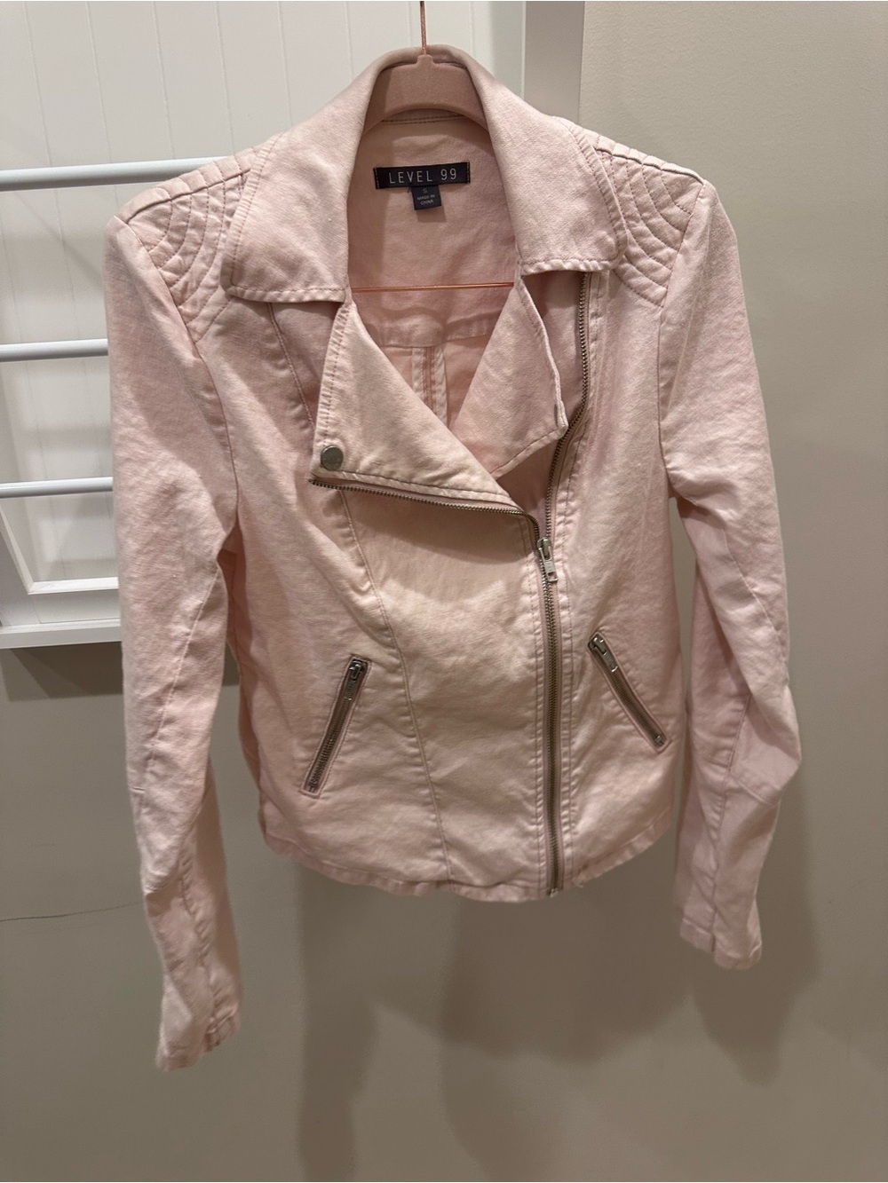 Level 99 Pink Linen Blend Moto Jacket Biker Zip Size Small